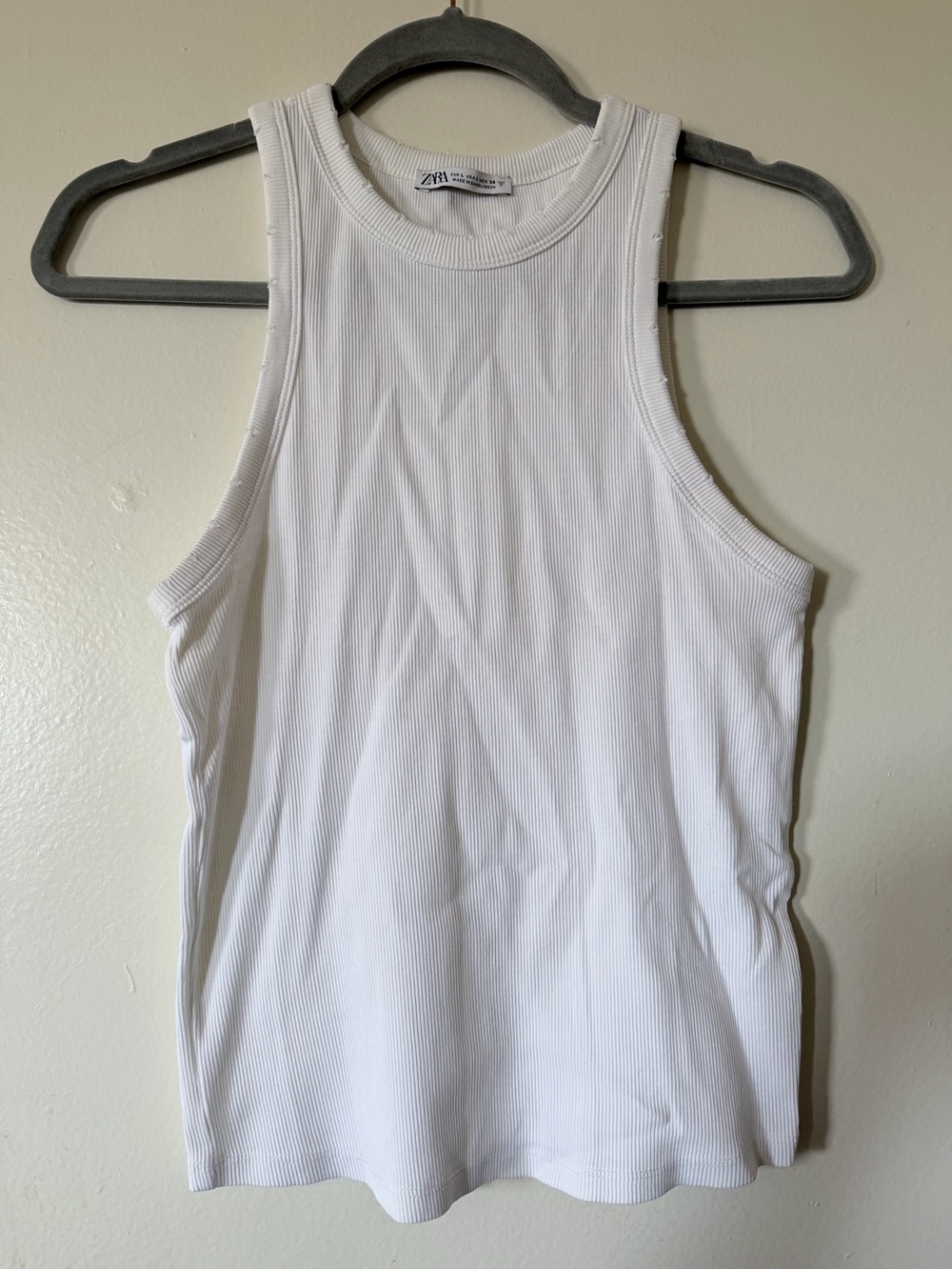 Zara White Ribbed Crewneck Tank